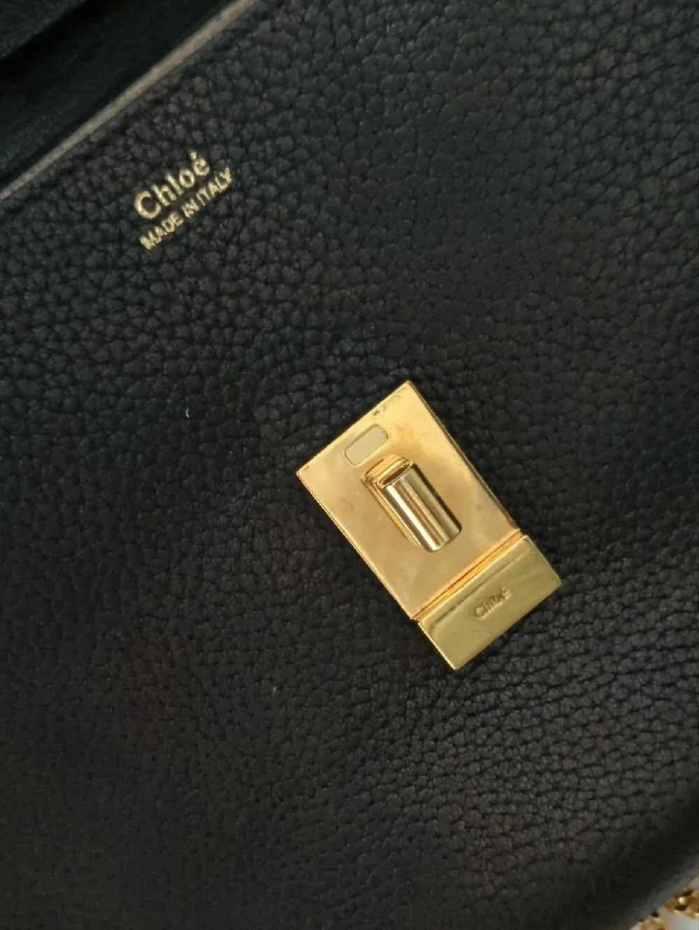 Chloe Drew Black Pebbled Leather Crossbody Bag with Gold Hardware